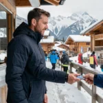 Skieur achetant un forfait ski dernière minute au guichet de la station de Pra Loup