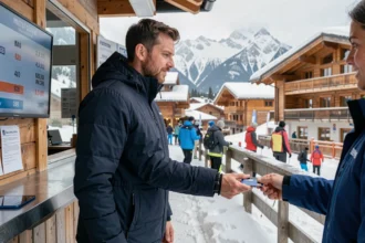 Skieur achetant un forfait ski dernière minute au guichet de la station de Pra Loup