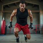 Jeune boxeur sautant à la corde dans une salle urbaine