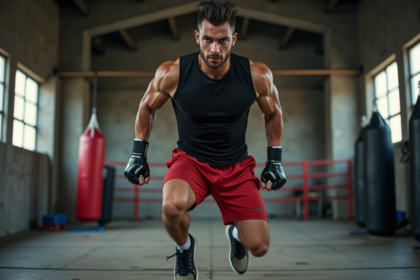 Jeune boxeur sautant à la corde dans une salle urbaine