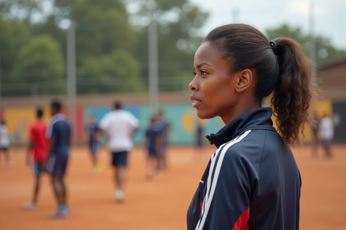 Entraîneuse observant des jeunes en entraînement au Congo