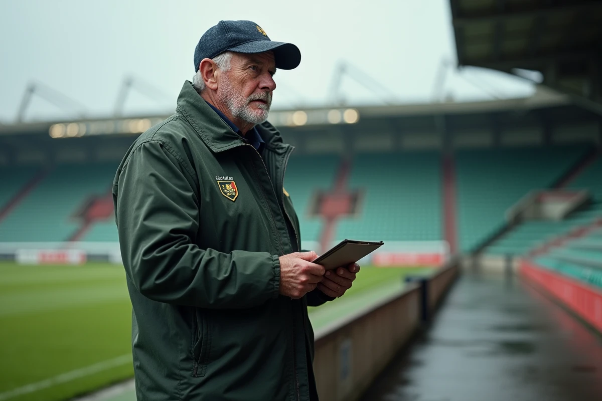 Entraineur de rugby pensif près du terrain après le match