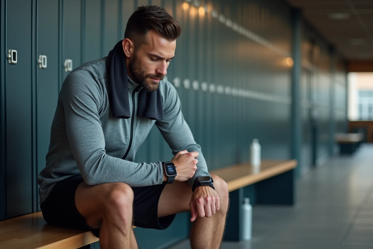 Coureur analysant ses données d'allure au km sur sa montre GPS après un entraînement en endurance fondamentale