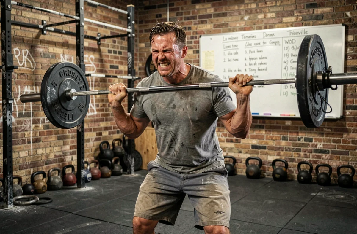 CrossFit 571 Thionville, box certifiée avec athlète masculin exécutant un épaulé-jeté sur plateforme en caoutchouc