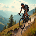 Cycliste déterminé sur vélo électrique en montagne