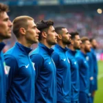 Groupe de joueurs de l'équipe italienne de football avant un match