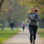 Femme d'âge moyen courant dans un parc urbain
