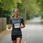 Femme en course avec un tableau de rythme dans un parc