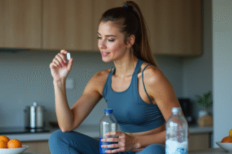 Femme sportive préparant une tablette d électrolytes à la maison