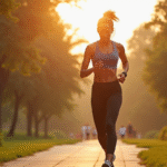 Femme sportive vérifiant son tracker fitness dans un parc urbain