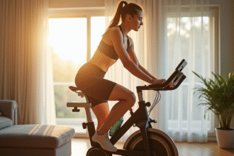 Femme sportive sur vélo d'appartement lumineux
