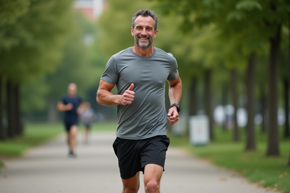 Homme courant dans un parc urbain en tenue de sport