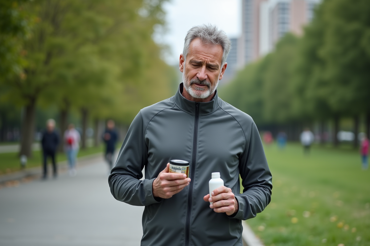 Homme d age moyen en tenue de sport dans un parc urbain