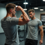 Jeune homme musclé en salle de sport moderne