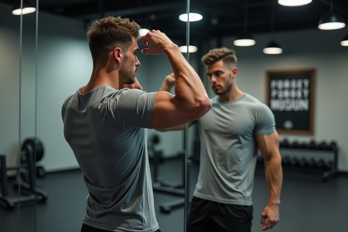 Jeune homme musclé en salle de sport moderne