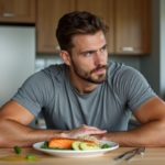 Homme sportif mangeant un repas sain après entraînement