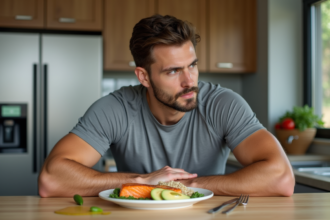 Homme sportif mangeant un repas sain après entraînement