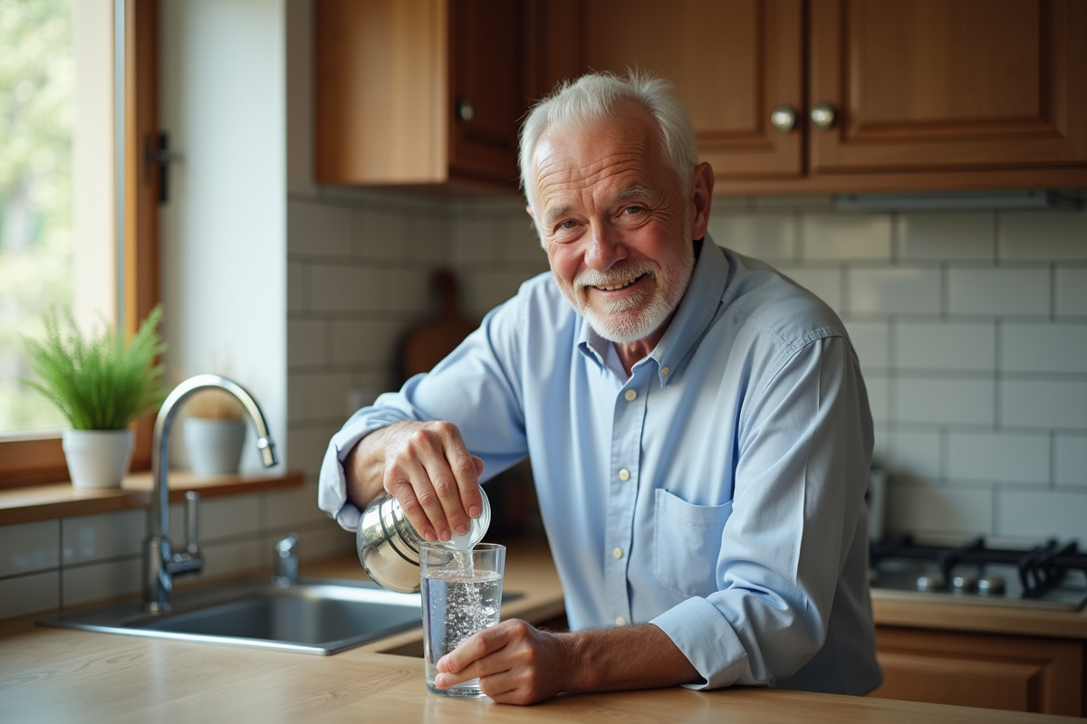 Homme âgé versant de l