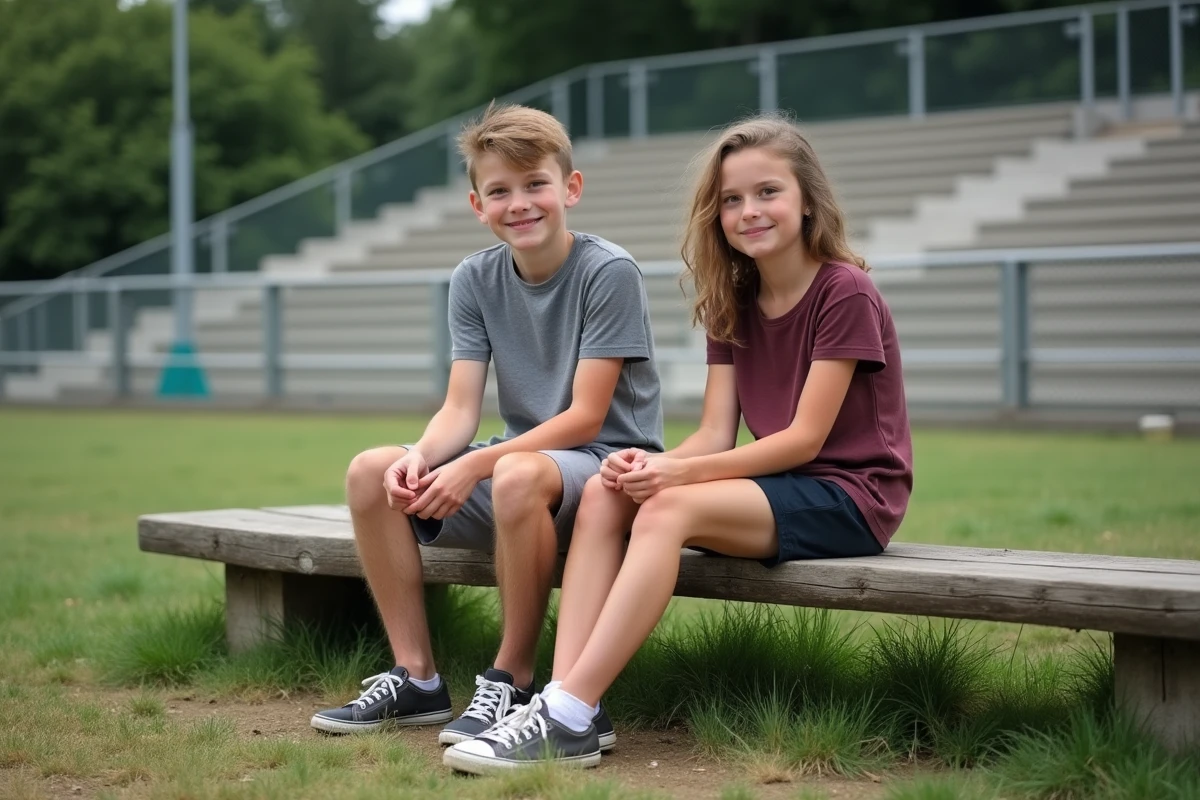 Jeunes adolescents assis sur un banc avant un match de football