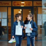 Jeune garçon et fille en tenue de sport à l'entrée du club de football