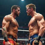 Deux lutteurs professionnels face à face dans le ring