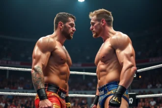 Deux lutteurs professionnels face à face dans le ring
