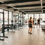 Vue d'ensemble d'une grande salle de musculation moderne dans le Grand Est avec rangées d'équipements et membres en train de s'entraîner