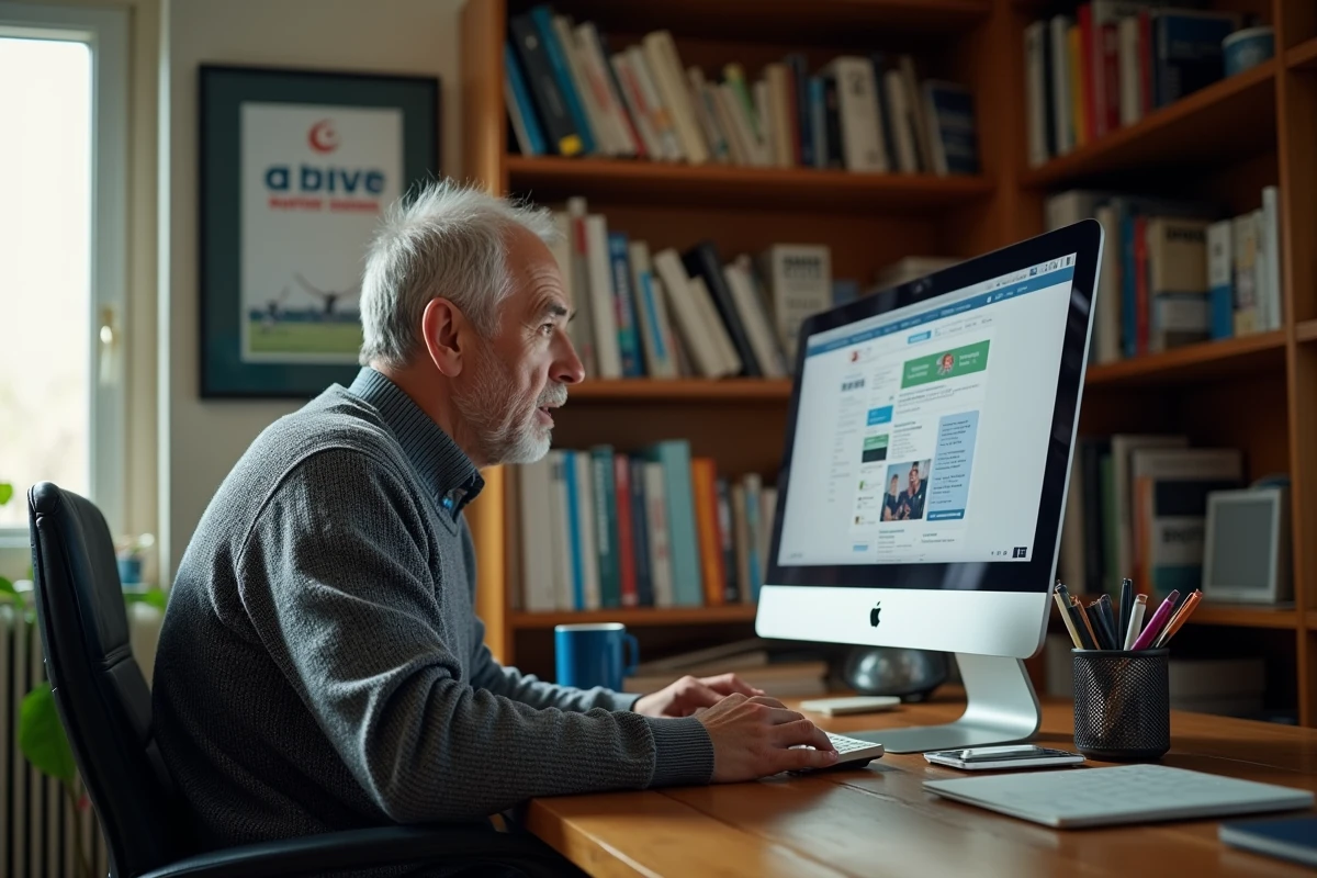 Membre passionné d'un forum de rugby Brive consultant le site AllezBriveRugby dans son bureau à domicile