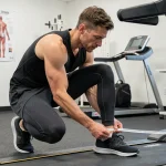 Coureur mesurant la longueur de sa jambe avec un ruban métrique dans un laboratoire de biomécanique pour calibrer la conversion de pas en kilomètres