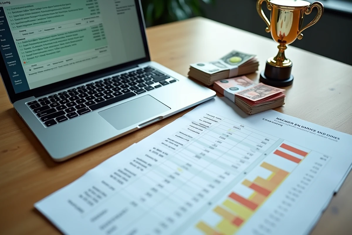 Documents de répartition des prize money de Wimbledon sur un bureau de gestion sportive